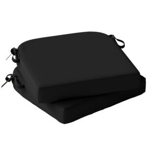 Outsunny Outdoor Chair Seat Cushions Set of 2, Garden Chair Cushions with 7cm Thick Foam & Ties, Black