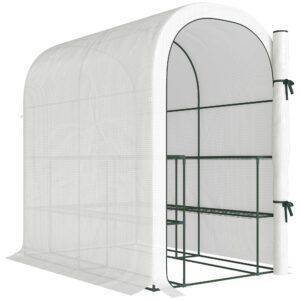 Outsunny Walk-in Greenhouse with Shelves, Small Greenhouse with PE Cover and Roll-up Door, 123 x 187 x 189 cm, White