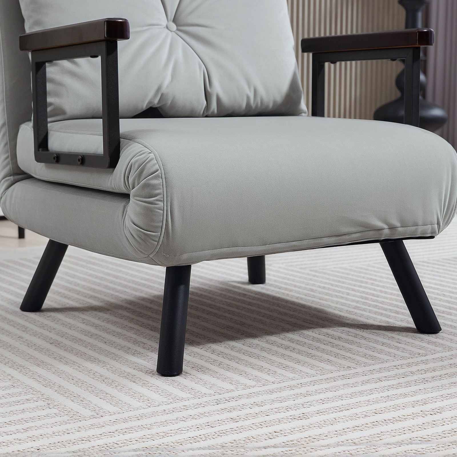 HOMCOM 4-in-1 Velvet-Feel Single Chair Bed, with Pillow - Light Grey - Image 8