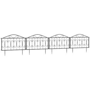 Outsunny Decorative Garden Fencing, 4PCs Outdoor Picket Fence Panels, Rustproof Metal Wire Landscape Flower Bed Border Edging Animal Barrier, Black