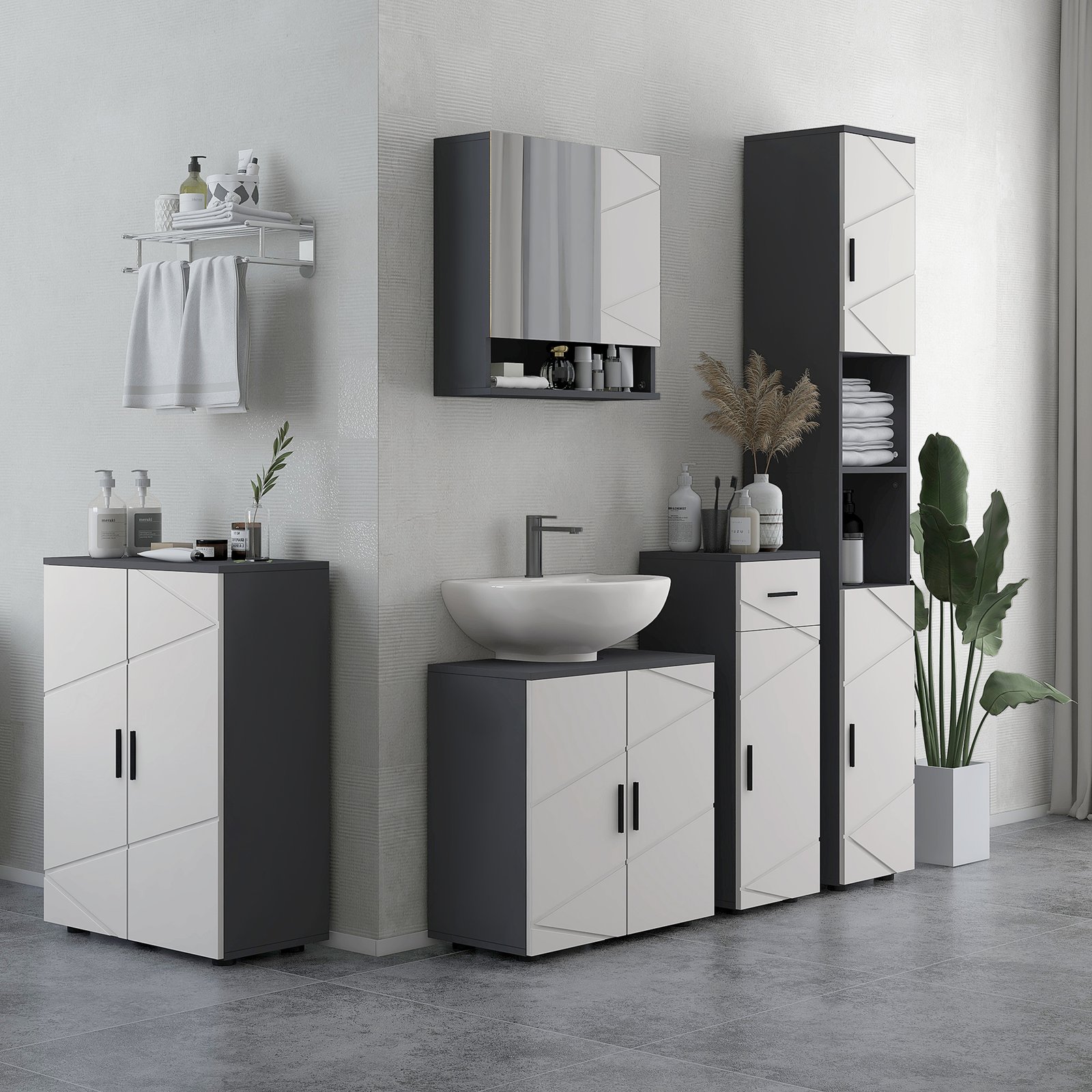 kleankin Pedestal Sink Bathroom Cabinet, Bathroom Vanity Unit with 20 x 20cm "U" Cut-Out and Adjustable Shelf, Light Grey - Image 2