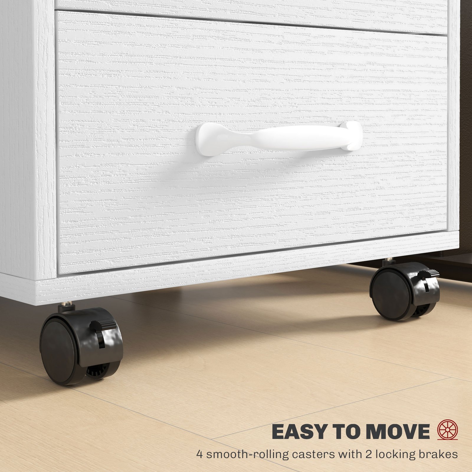 HOMCOM 3 Drawer File Cabinet, Mobile Filing Cabinet on Wheels for Home Office, Study, White - Image 5