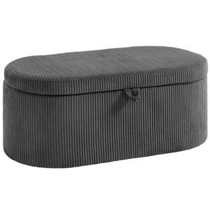 HOMCOM Storage Ottoman, Corduroy Upholstered Ottoman Storage Box with Padded Seat, 105 x 51 x 49 cm, Dark Grey