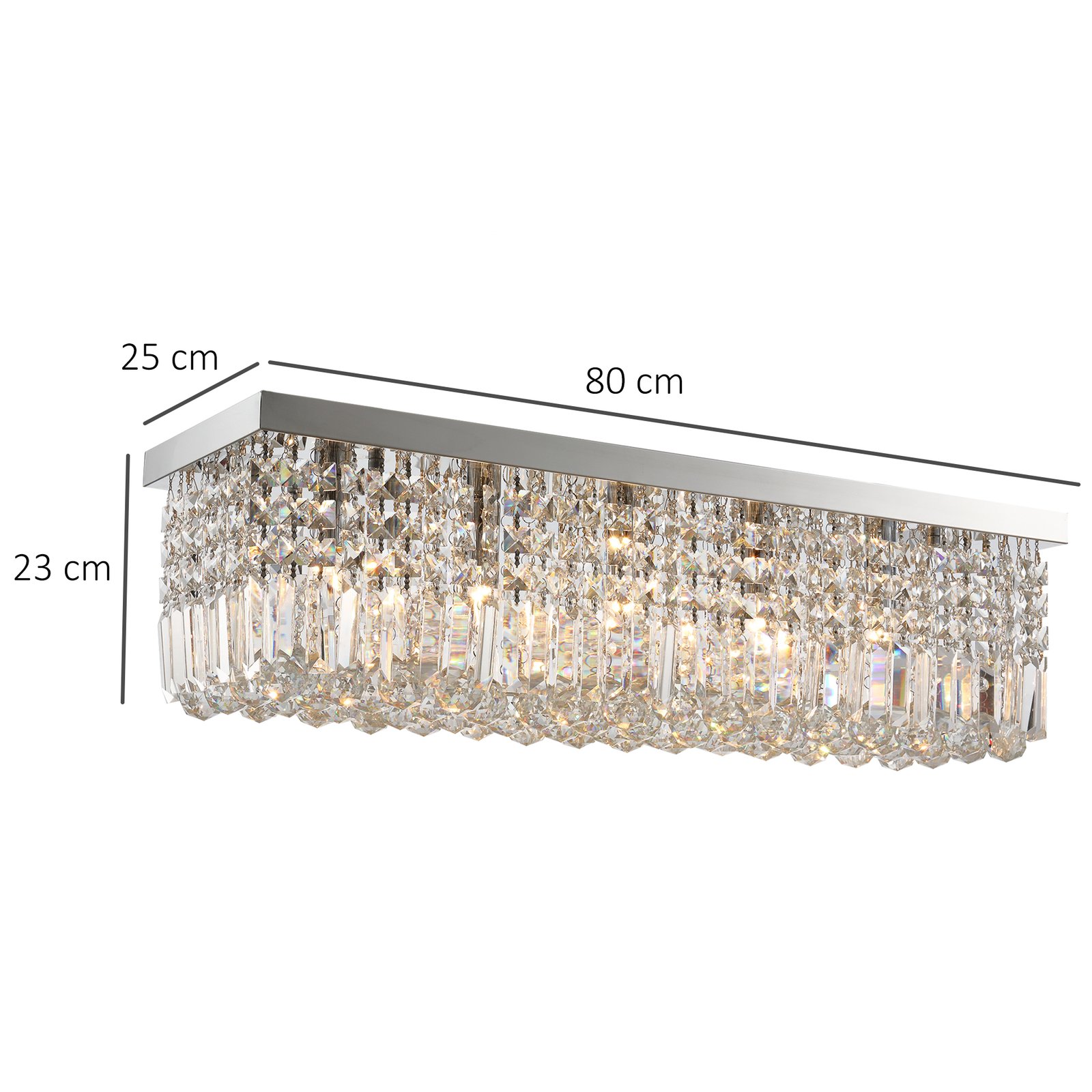 HOMCOM Modern Crystal Ceiling Light Square Crystal Chandelier for Living Room, Dining Room, Hall, 5 x E14 Lamp Holders, Silver, 80 x 25 x 23cm - Image 3