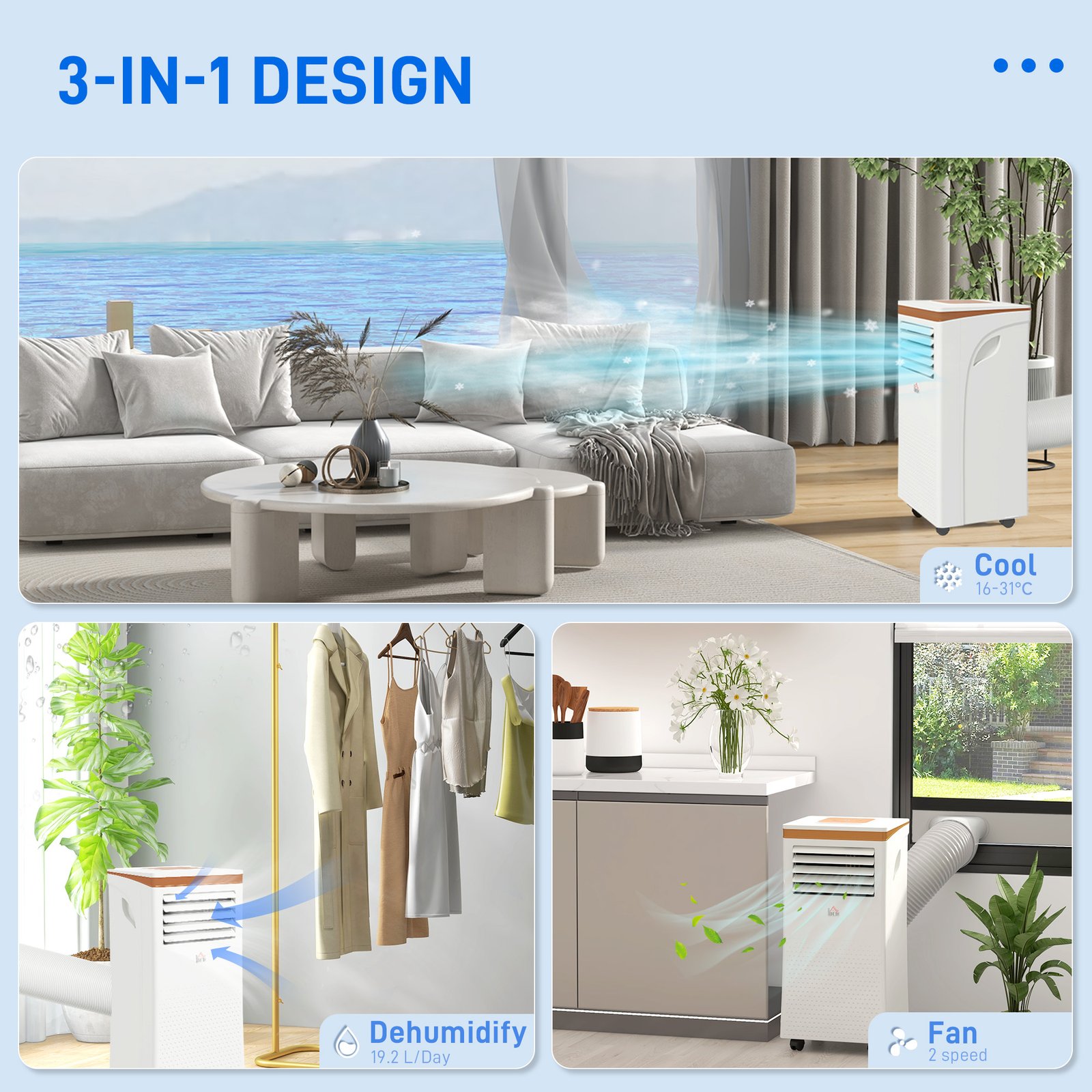 HOMCOM Portable Air Conditioner 10000 BTU, 4-in-1 Air Conditioning Unit with Cooling, Fan, 19.2L/Day Dehumidifier & Sleep Mode, LED Display, Remote Control, 24H Timer, Window Kit for Rooms up to 30? - Image 4
