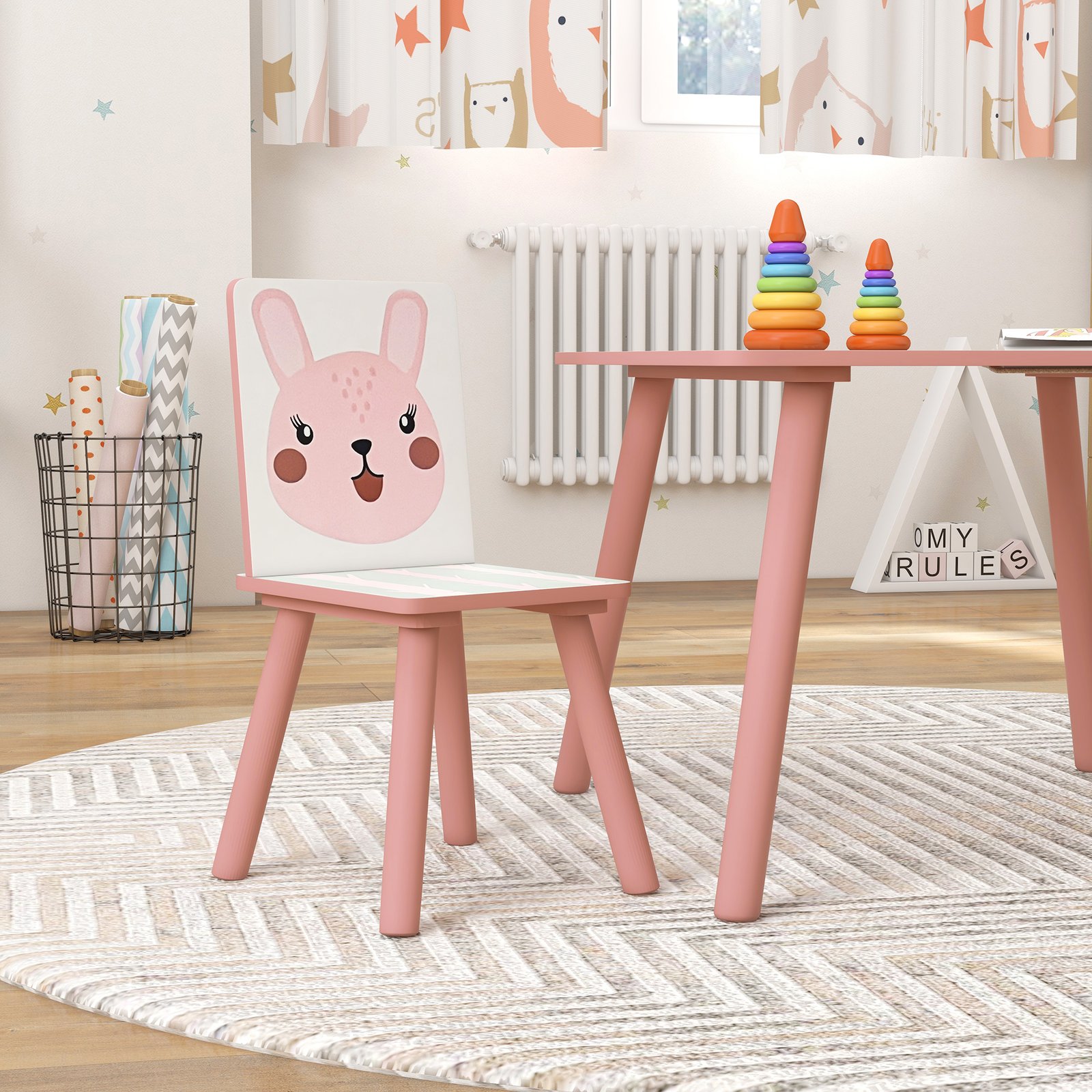 ZONEKIZ Kids Table and Chair Set and Kids Easel with Paper Roll, Storage Baskets, Kids Activity Furniture Set, Pink - Image 9
