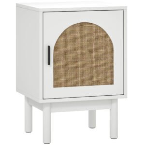 HOMCOM Rattan Bedside Table for Bedroom - White