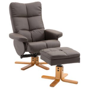 HOMCOM PU Leather Swivel Recliner Chair with Footstool, Wooden Base and Storage for Living Room, Brown
