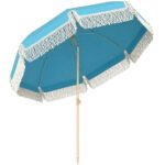 Outsunny 1.7 m Beach Umbrella with Sand Anchor, 30? Tilting Fringed Beach Garden Parasol with Adjustable Height, Grey