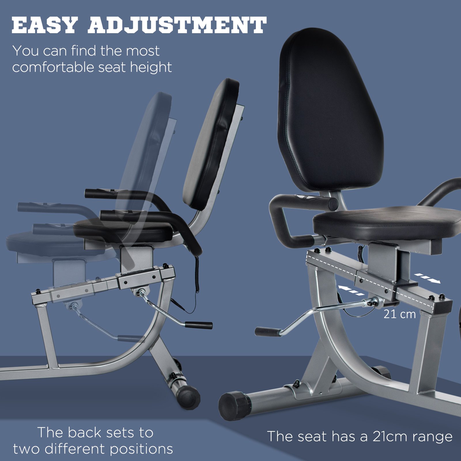 HOMCOM Exercise Bike with LCD Display, Stationary Bike with Quiet 8-Level Magnetic Resistance, Adjustable Seat and Backrest, Indoor Cycling Exercise Equipment for Home Gym Fitness Workout Training - Image 6