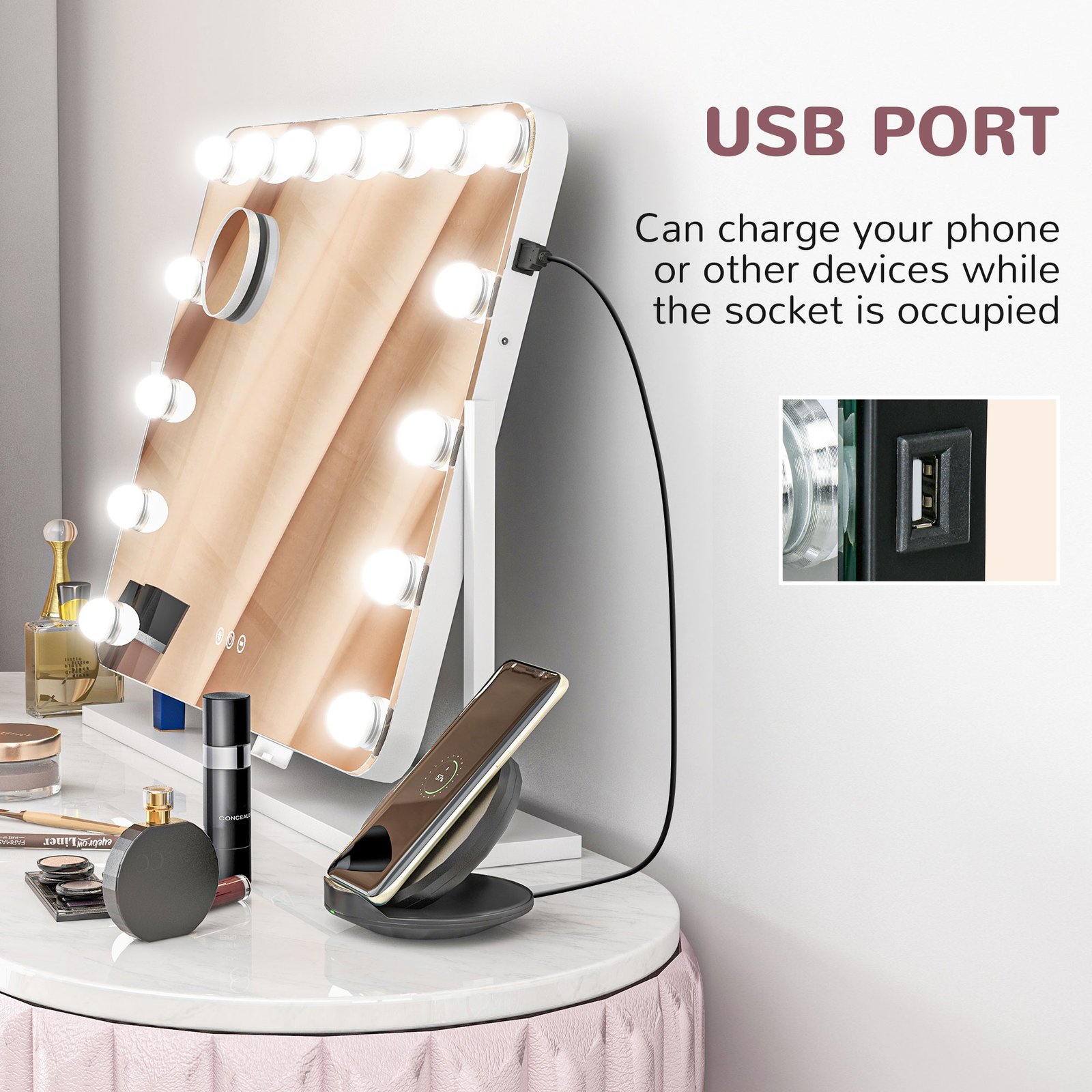 HOMCOM 14 LED bulb Tabletop Makeup Mirror, with Adjustable Settings - Image 6