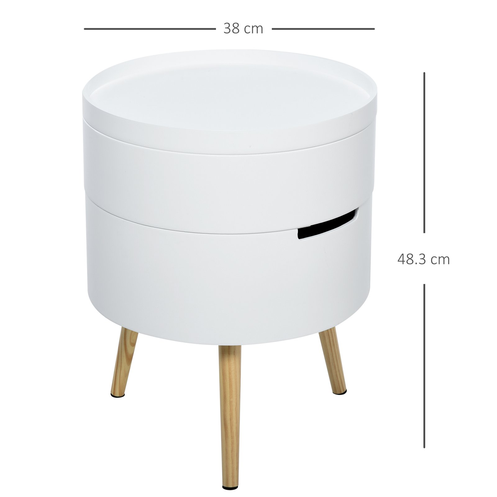 HOMCOM 3-Tier Coffee Table, Round End Table with 2 Hidden Compartments and Detachable Tray, Side Table with Storage for Living Room, White - Image 3