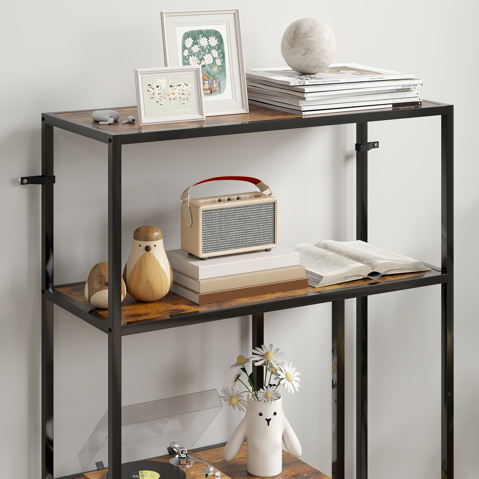 HOMCOM 4-Tier Bookshelf with Open Shelves - Rustic Brown - Image 9