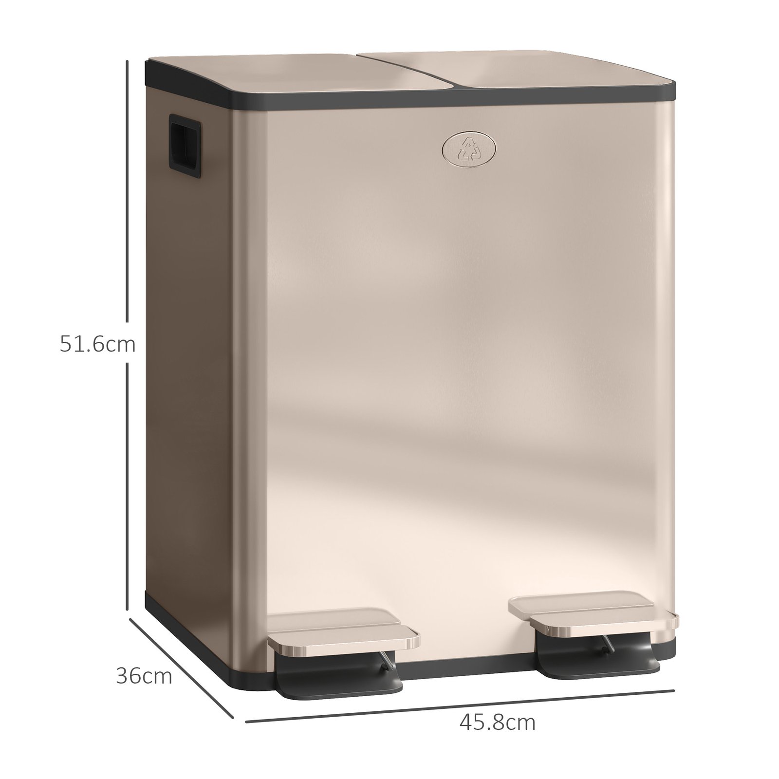 HOMCOM 40L Dual Compartment Stainless Steel Bin, with Deodoriser Holders - Gold Tone - Image 3