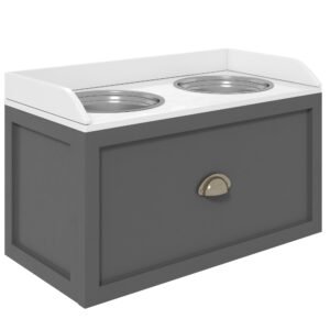 PawHut Stainless Steel Raised Dog Bowls, with 21L Storage Drawer for Large Dogs - Grey