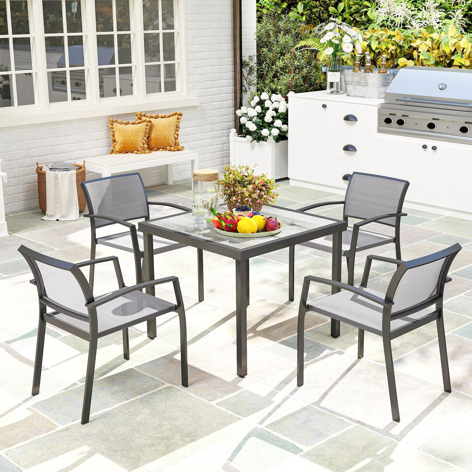 Outsunny Five-Piece Outdoor Garden Dining Set - Grey - Image 2