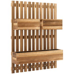 Outsunny Wall-mounted Wooden Garden Planters with Trellis, Drainage Holes and 3 Planter Boxes for Patio, Carbonised