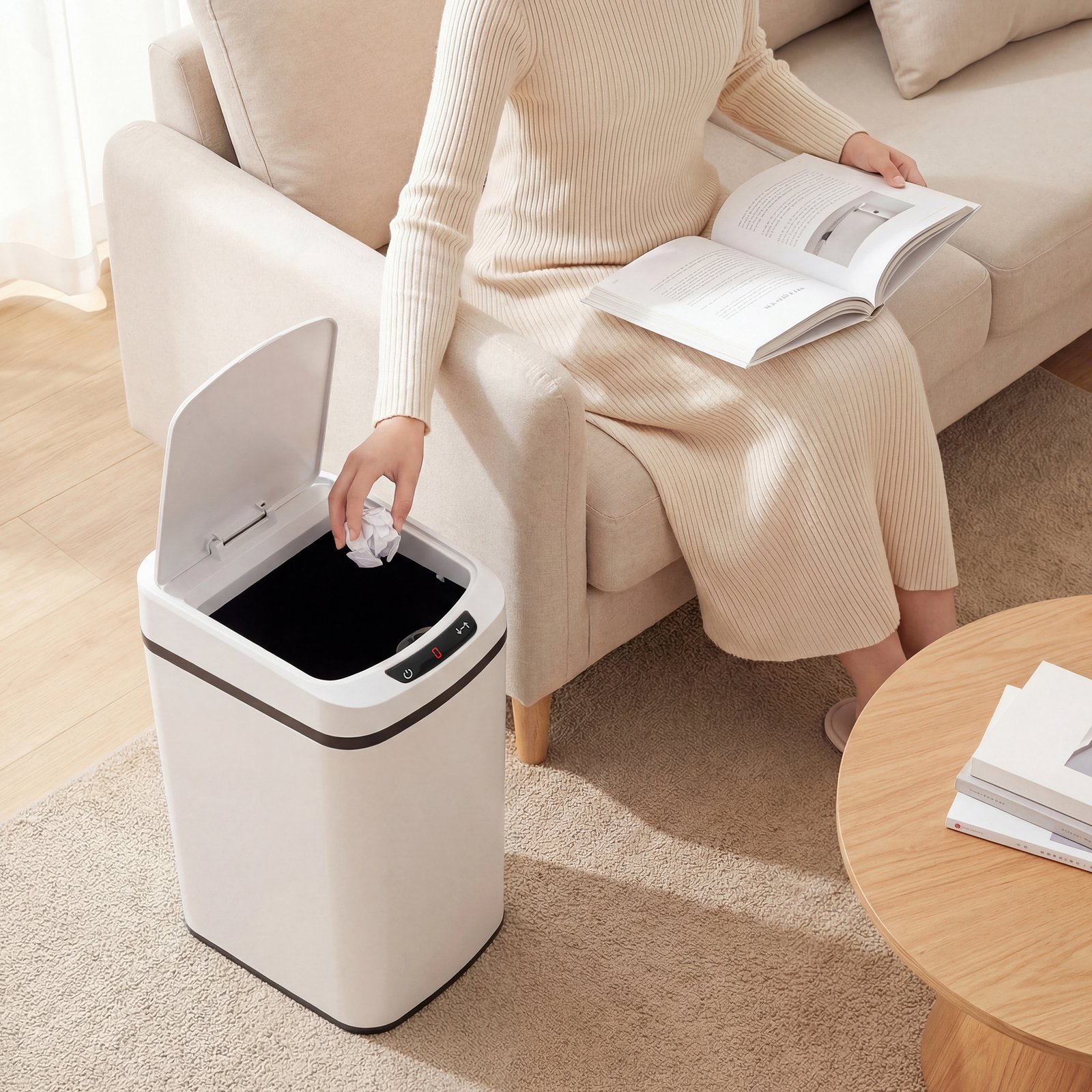 HOMCOM 12L Sensor Bin, Automatic Touchless Motion Sensor Kitchen Bin with Fingerprint Resistant Stainless Steel, White - Image 8