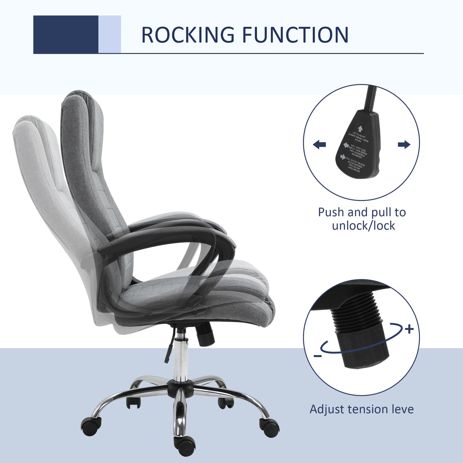 Vinsetto Linen-Look Swivel Office Chair - Dark Grey - Image 6
