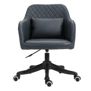 Vinsetto PU Leather Office Chair, Desk Chair, Makeup Vanity Chair with Massage Lumbar Pillow and Rolling Wheels for Bedroom and Home, Deep Blue