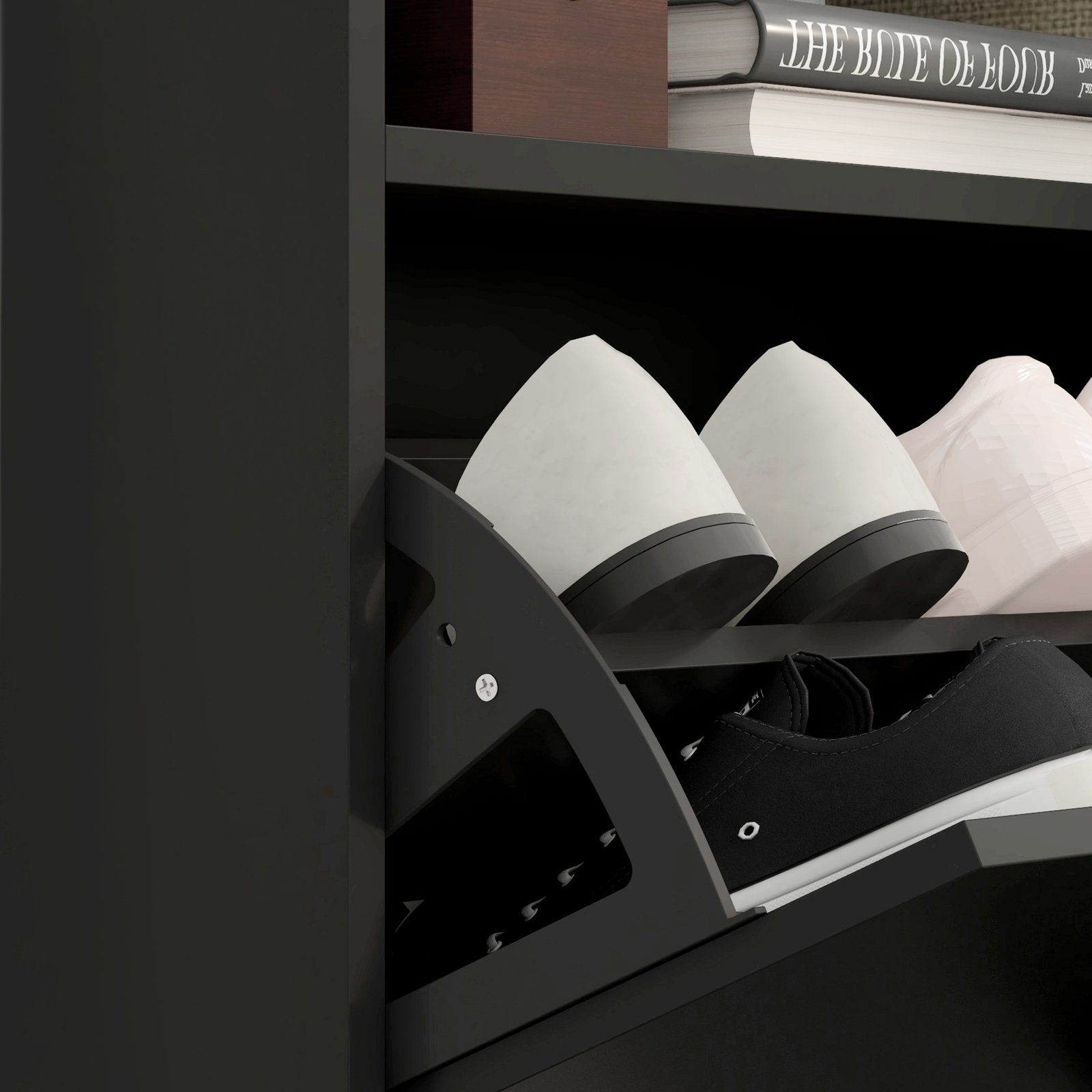 HOMCOM 16 Shoe Pair Storage Cabinet, with Flip Doors - High Gloss Black - Image 9