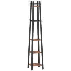 HOMCOM Industrial-Style Four Shelf Coat Stand - Brown/Black