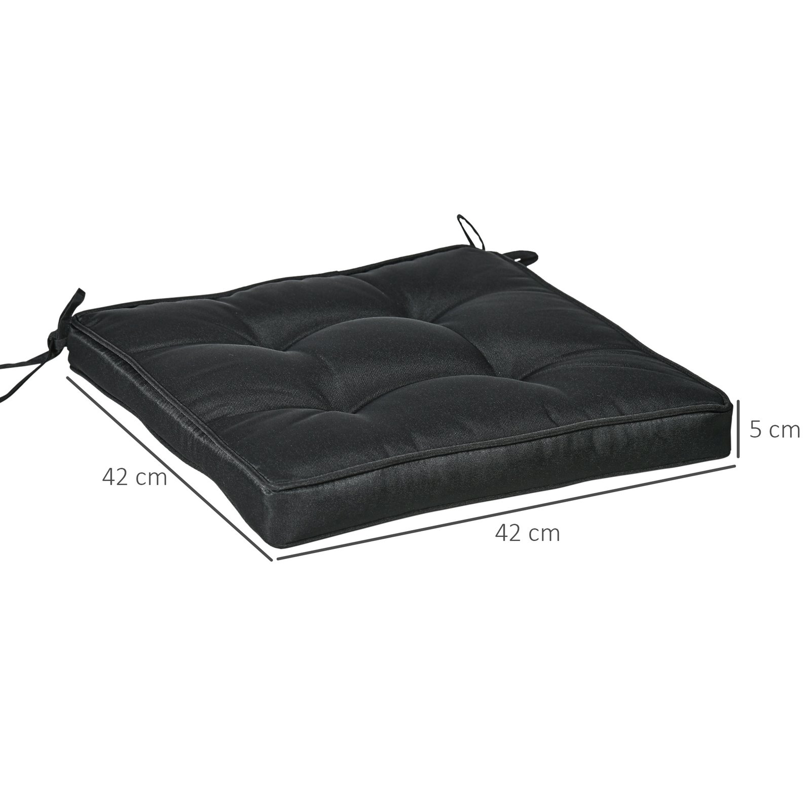 Outsunny Set of 4 Garden Seat Cushion with Ties, 42 x 42cm Replacement Dining Chair Seat Pad, Black - Image 3