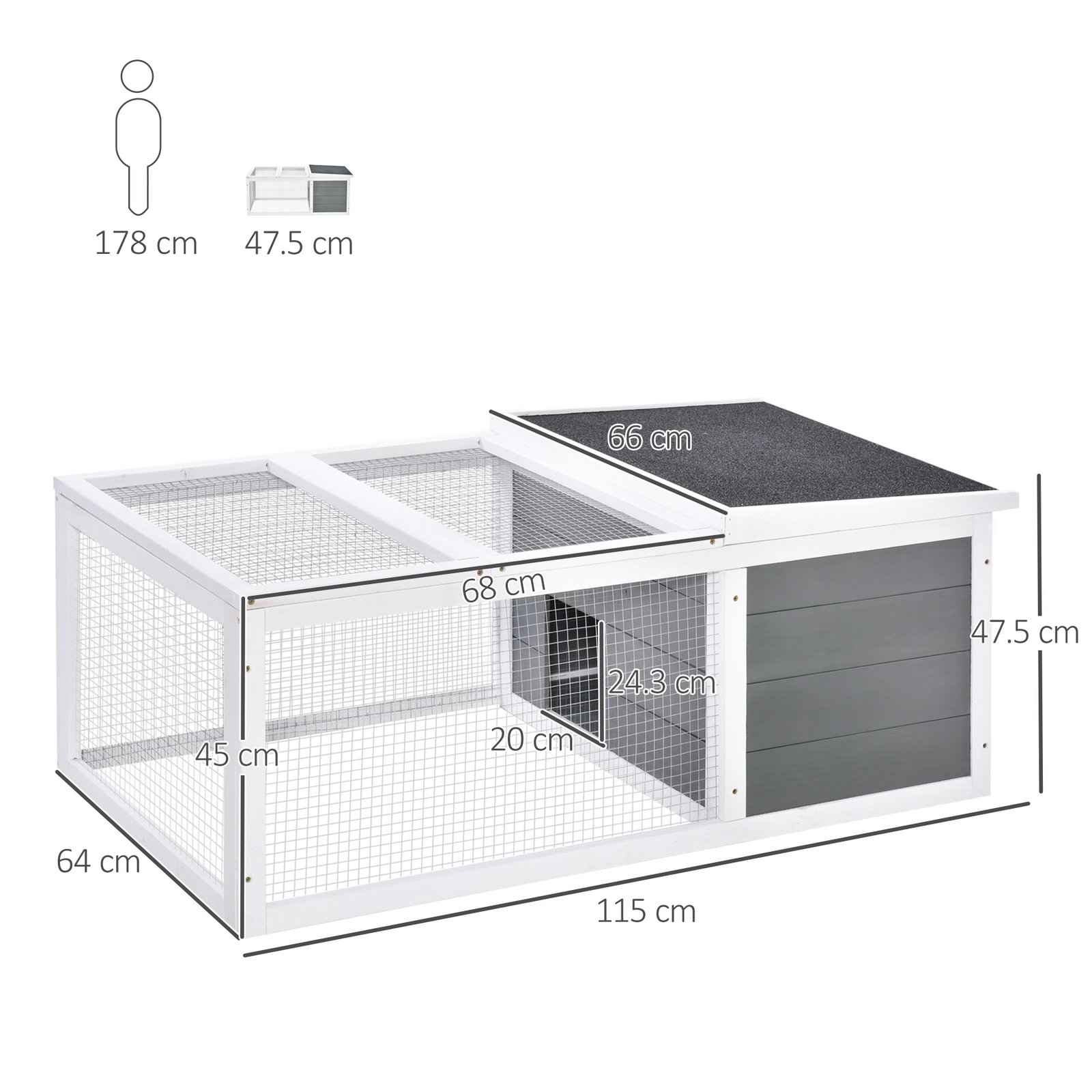 PawHut Guinea Pigs Hutches Small Guinea Pigs Hutches Pet Run Cover, with Water-resistant Asphalt Roof - Image 3