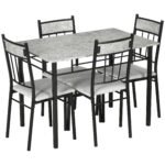 HOMCOM Five-Piece Marble Effect Dining Table Set – Grey/Black