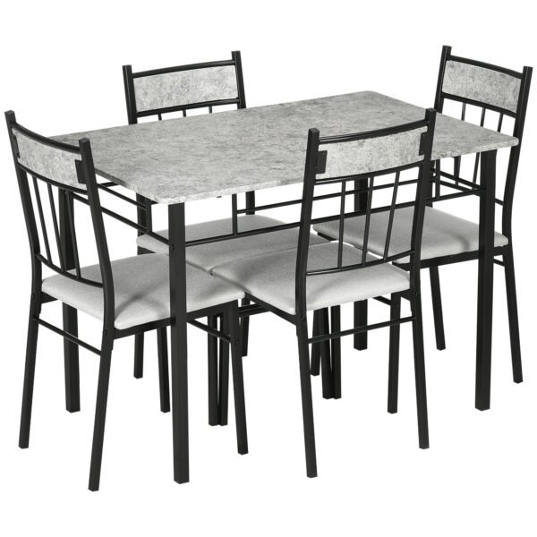 HOMCOM Five-Piece Marble Effect Dining Table Set – Grey/Black