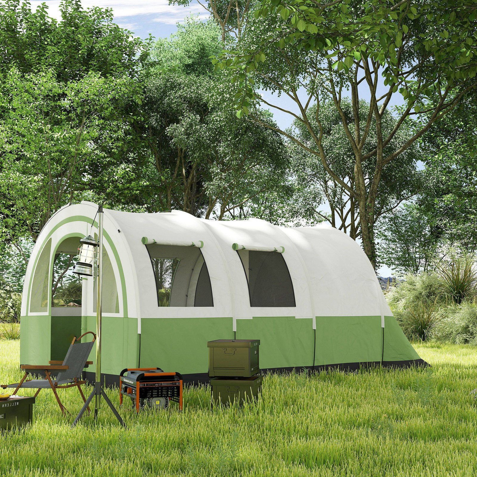 Outsunny 3000mm Waterproof Camping Tent, 5-6 Man Family Tent with Living and Bedroom, Carry Bag Included, Cream and Green - Image 8