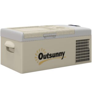 Outsunny 16L Portable Car Fridge, -20? to 10? Adjustable Temperature - Khaki/Grey