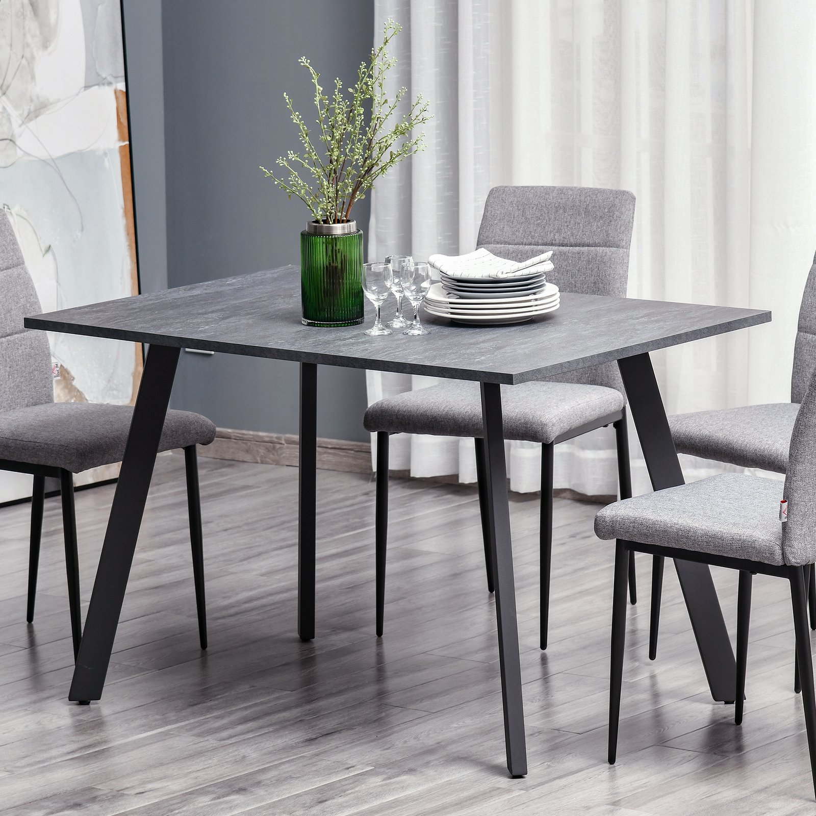 HOMCOM Dining Table, Contemporary Rectangle Kitchen Table with Metal Legs and Spacious Tabletop for Dining Room, Living Room, Dark Grey - Image 2