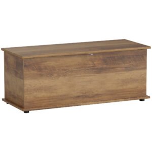 HOMCOM Storage Chest, Large 113L Blanket Box, Shoe Bench with Safety Hinged Lid, Storage Trunk, Bed End Bench for Bedroom, Hallway, Living room, Playroom, 100 x 40 x 40cm, Brown Wood Grain