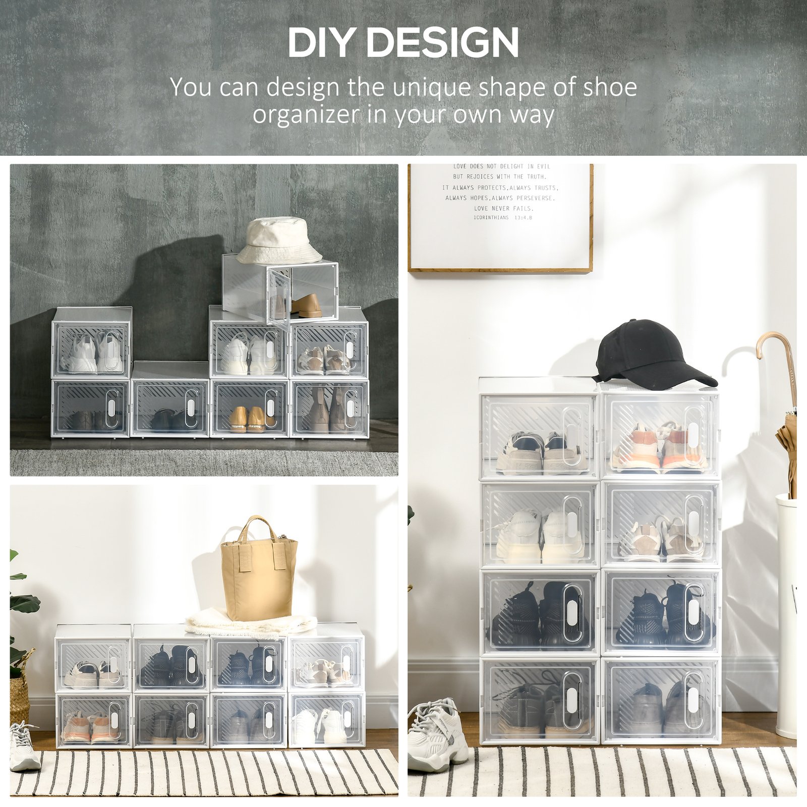 HOMCOM 8PCS Clear Shoe Box, Plastic Stackable Shoe Storage Box for UK/EU Size up to 8.5/43 with Magnetic Door for Women/Men, 25 x 35 x 19cm - Image 6