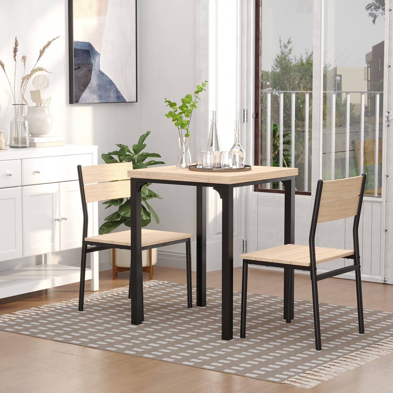 HOMCOM Three-Piece Minimal and Compact Dining Set, Light Wood Grain - Image 2