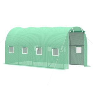 Outsunny Walk-in Polytunnel Greenhouse, Outdoor Garden Tunnel Greenhouse Tent with Zipped Roll-Up Door and 8 Mesh Windows, 4 x 2M