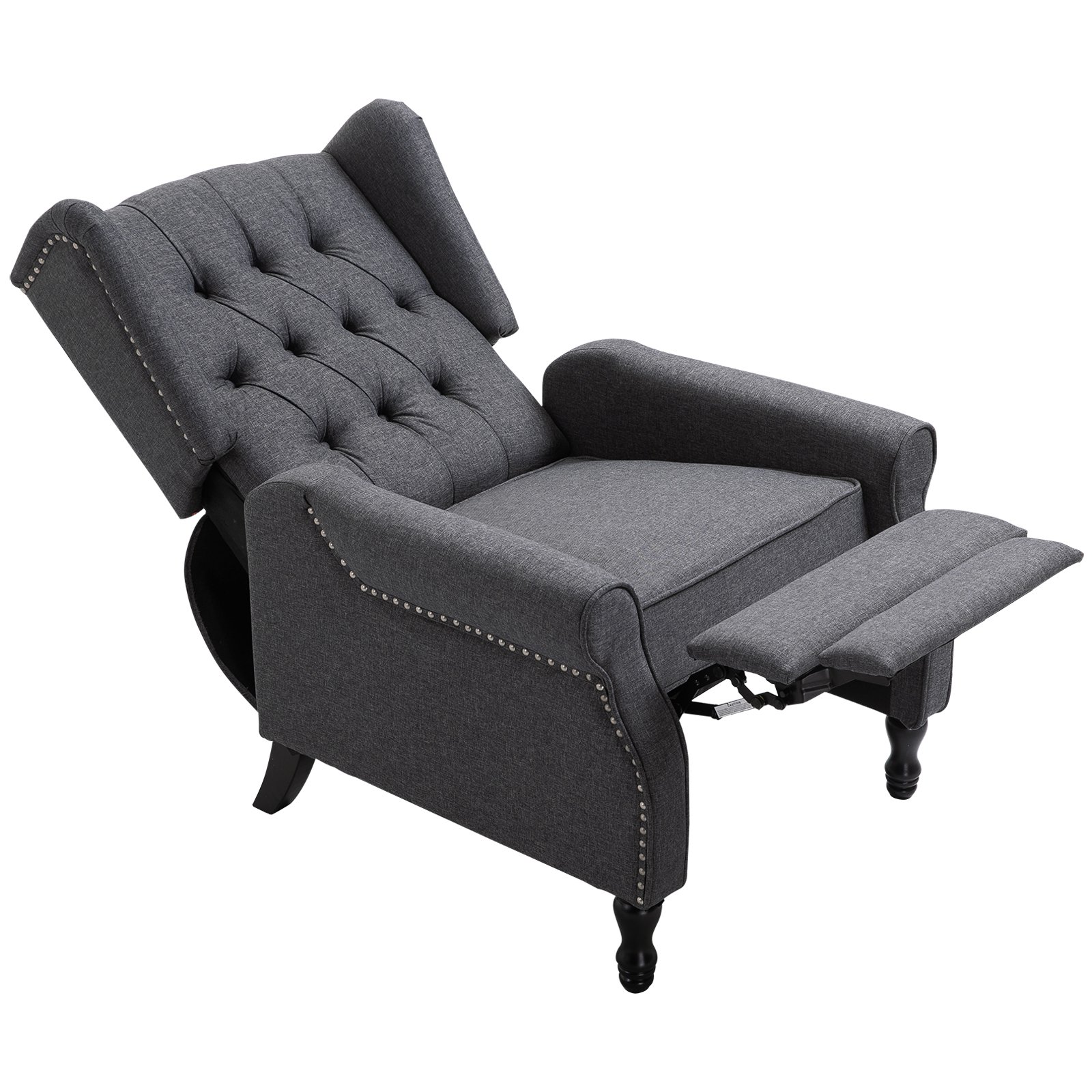 HOMCOM Recliner Armchair, Vintage Reclining Chair with Nail Head Trim, Wingback Chair with Button Tufted Back and Footrest, for Living Room, Dark Grey - Image 8