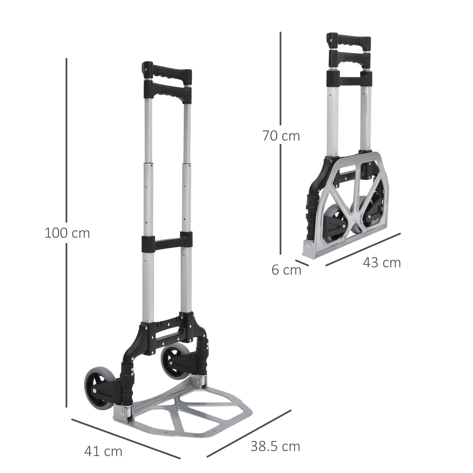 HOMCOM Aluminium Folding Hand Truck Trolley, Heavy Duty Foldable Sack Cart with Adjustable Telescoping Handle, 70KG Load Capacity - Image 3