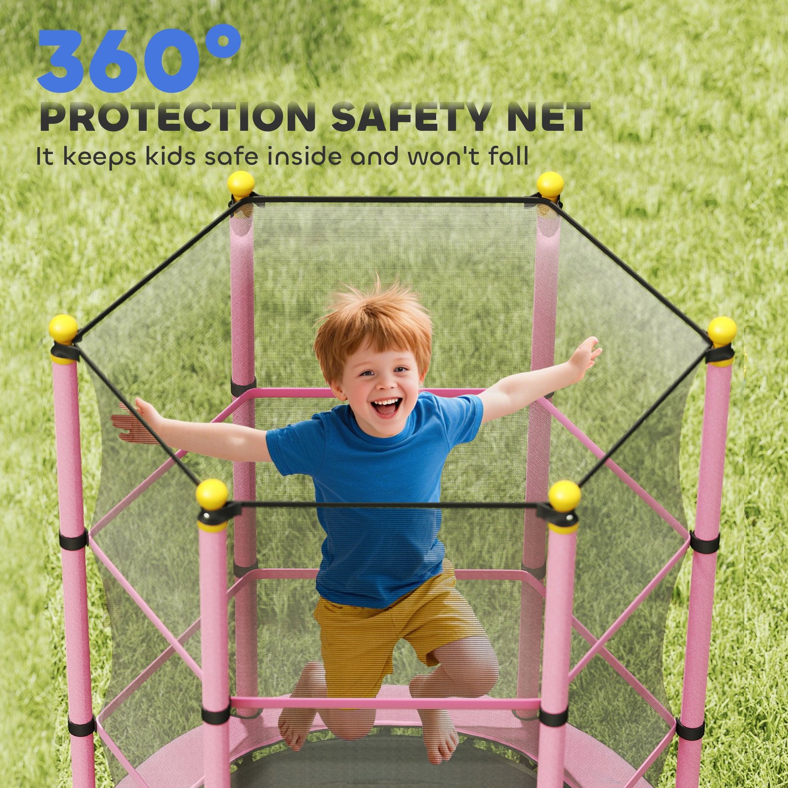 HOMCOM 4.6FT/55" Kids Trampoline with Enclosure Net, Outdoor Indoor Use, for Ages 3-10 Years, Pink - Image 7