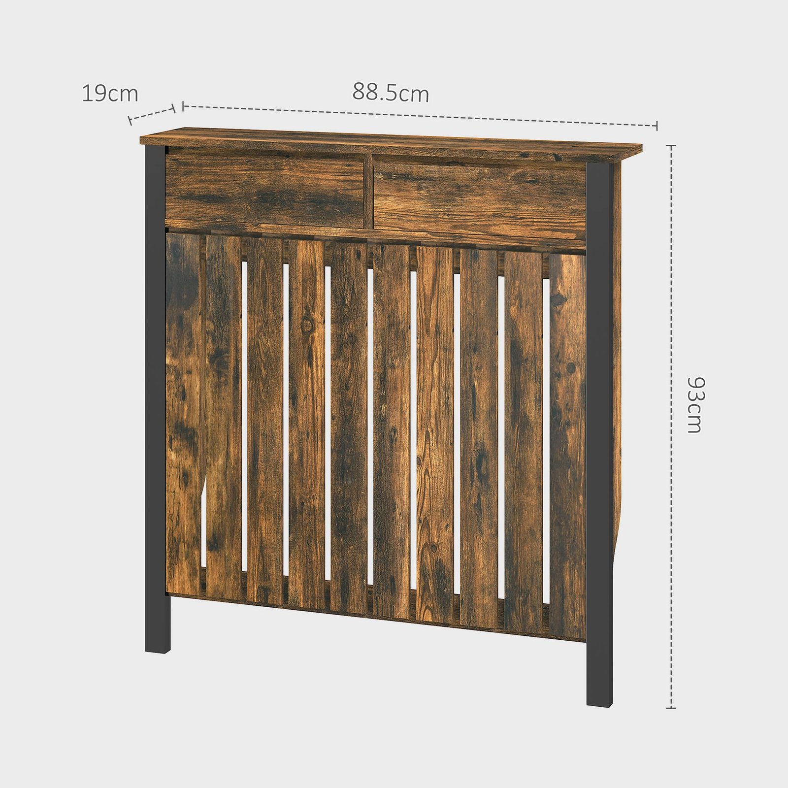HOMCOM 93 x 88.5cm Rustic-Look Radiator Cover - Brown/Black - Image 3