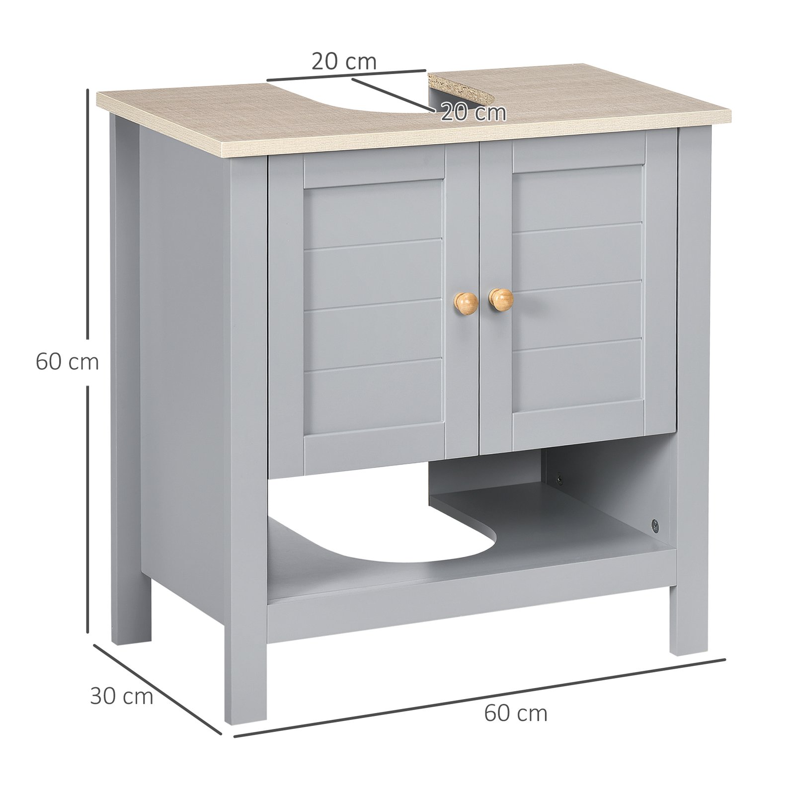 kleankin Under Sink Cabinet, Bathroom Vanity Unit, Pedestal Under Sink Design, Storage Cupboard with Adjustable Shelf, Grey - Image 4