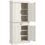 HOMCOM Tall Kitchen Cupboard, Kitchen Pantry Cabinet with 6 Shelves and Drawer, Cream White HOMCOM Tall Kitchen Cupboard, Kitchen Pantry Cabinet with 6 Shelves and Drawer, Cream White