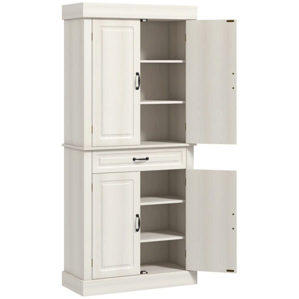HOMCOM Tall Kitchen Cupboard, Kitchen Pantry Cabinet with 6 Shelves and Drawer, Cream White HOMCOM Tall Kitchen Cupboard, Kitchen Pantry Cabinet with 6 Shelves and Drawer, Cream White
