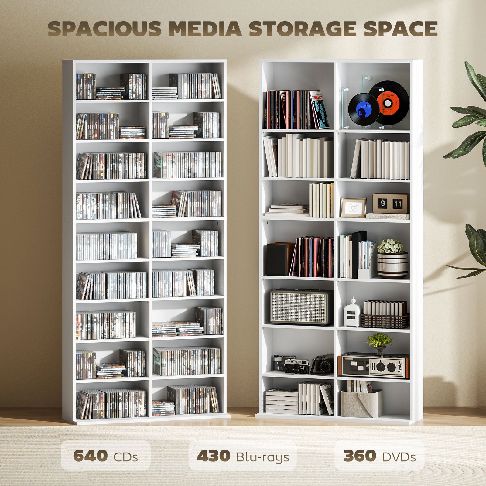 HOMCOM 640 CD Storage Tower - White - Image 4