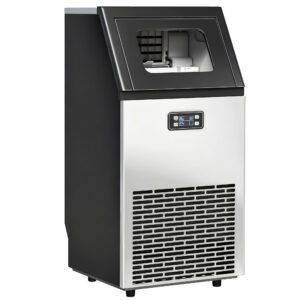 HOMCOM Commercial Ice Maker Machine, Freestanding Stainless Steel Ice Machine with Self-Cleaning, LCD Display, 45kg/24 Hours and 11kg Ice Storage for Home, Office, Bar, Restaurant, Supermarkets