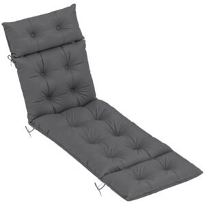 Outsunny Sun Lounger Cushions Only, 190x56x10cm Garden Lounge Chair Cushions, UPF20+ 220gsm Fabric, Thick Sunbed Replacement Pads with 6 Ties, Dark Grey
