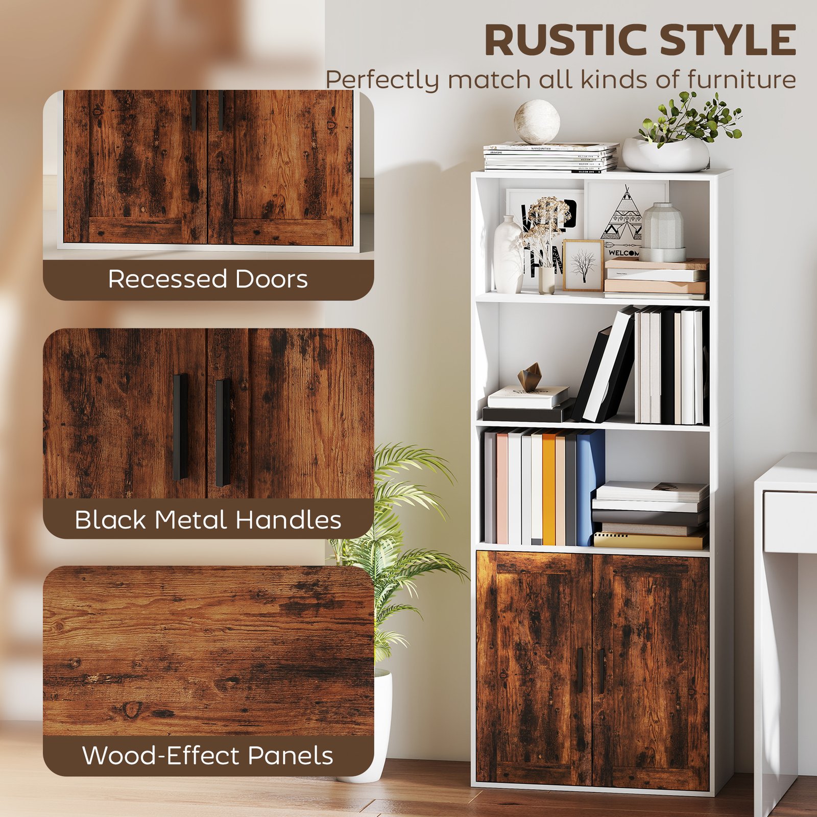 HOMCOM 5-Tier Bookcase with Adjustable Shelf - Rustic Brown - Image 6