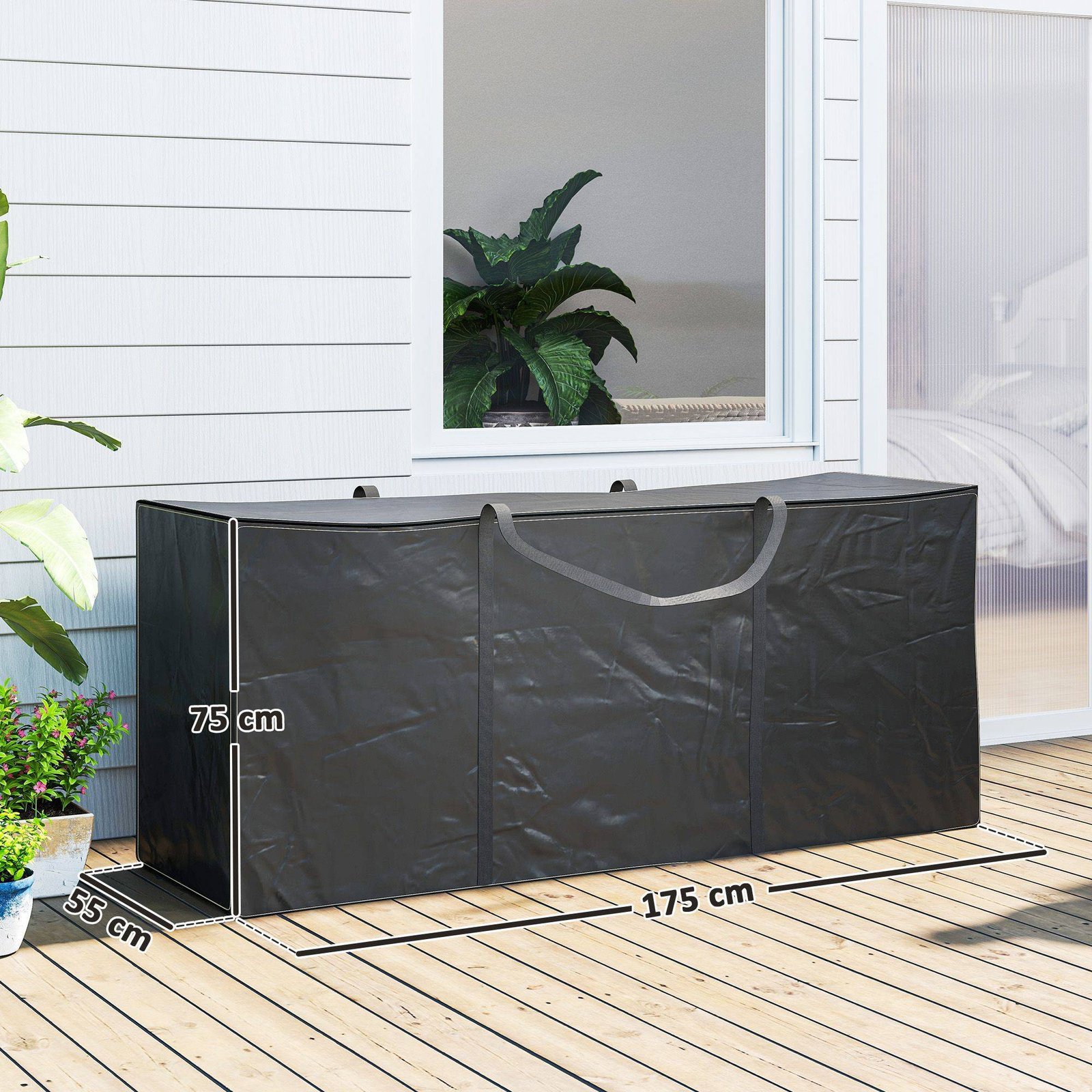 Outsunny 720 L Waterproof Garden Cushion Storage Bag - Black - Image 3