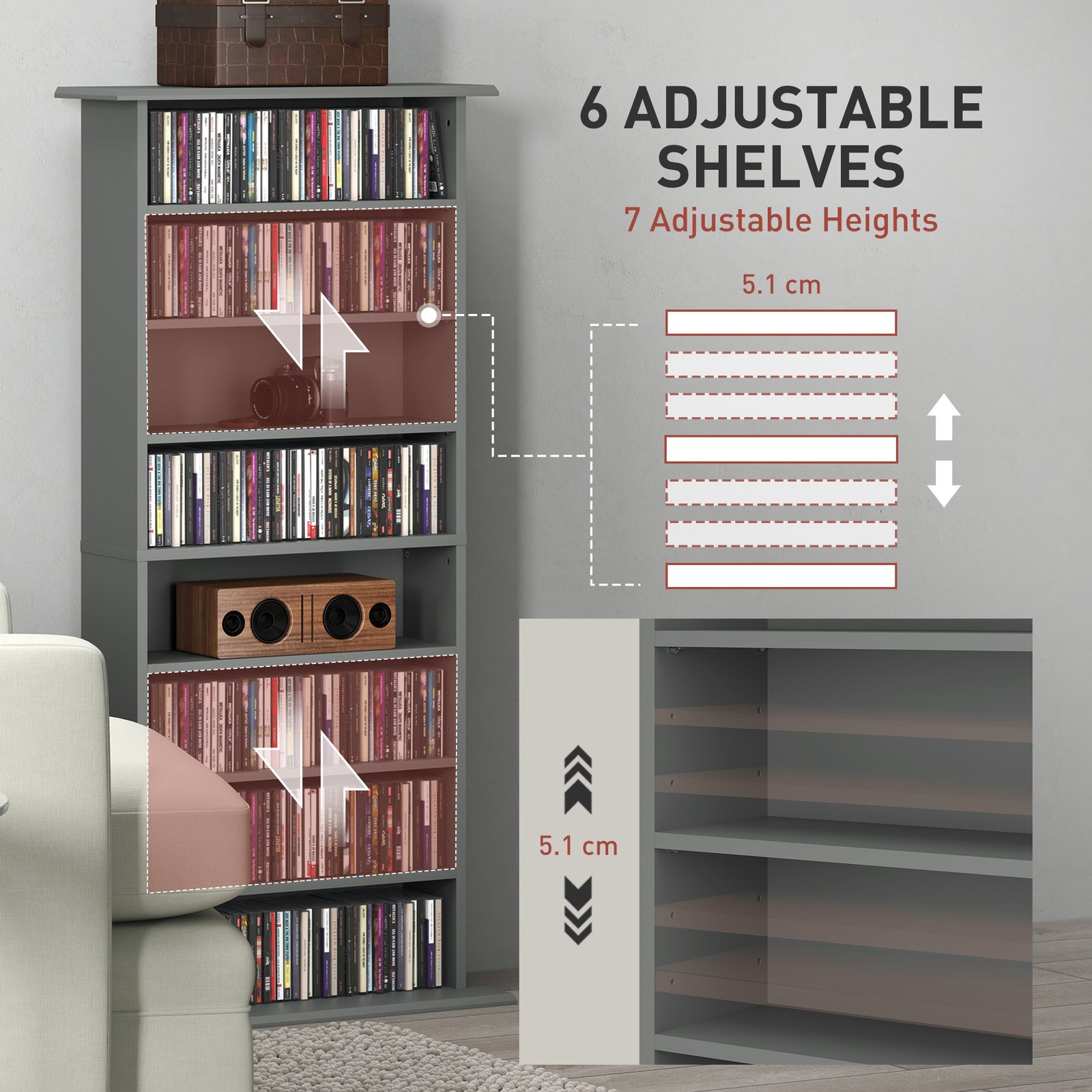 HOMCOM 360 CD Storage Unit - Grey - Image 5